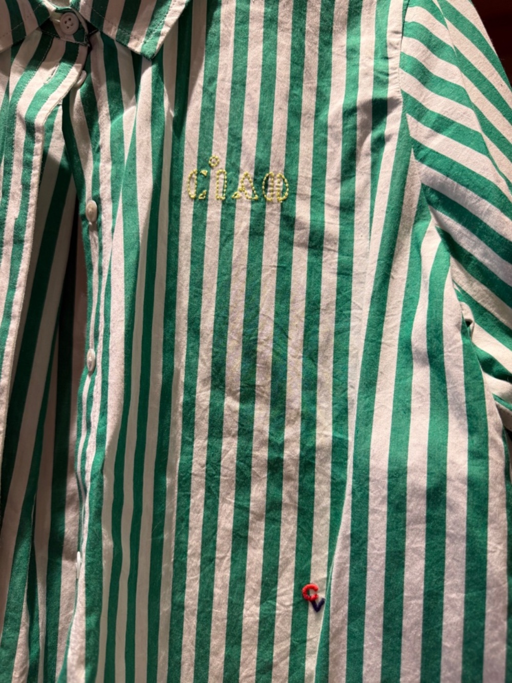 Claire V Green and White Striped Button Down Shirt - Picture 7 of 13